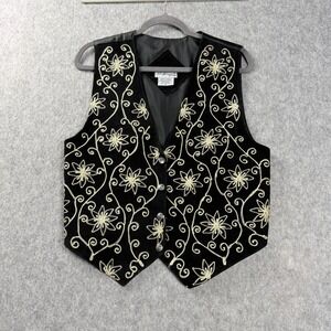Cheyenne Autumn Womens Vest Medium Black Suede Leather Embroidered Floral